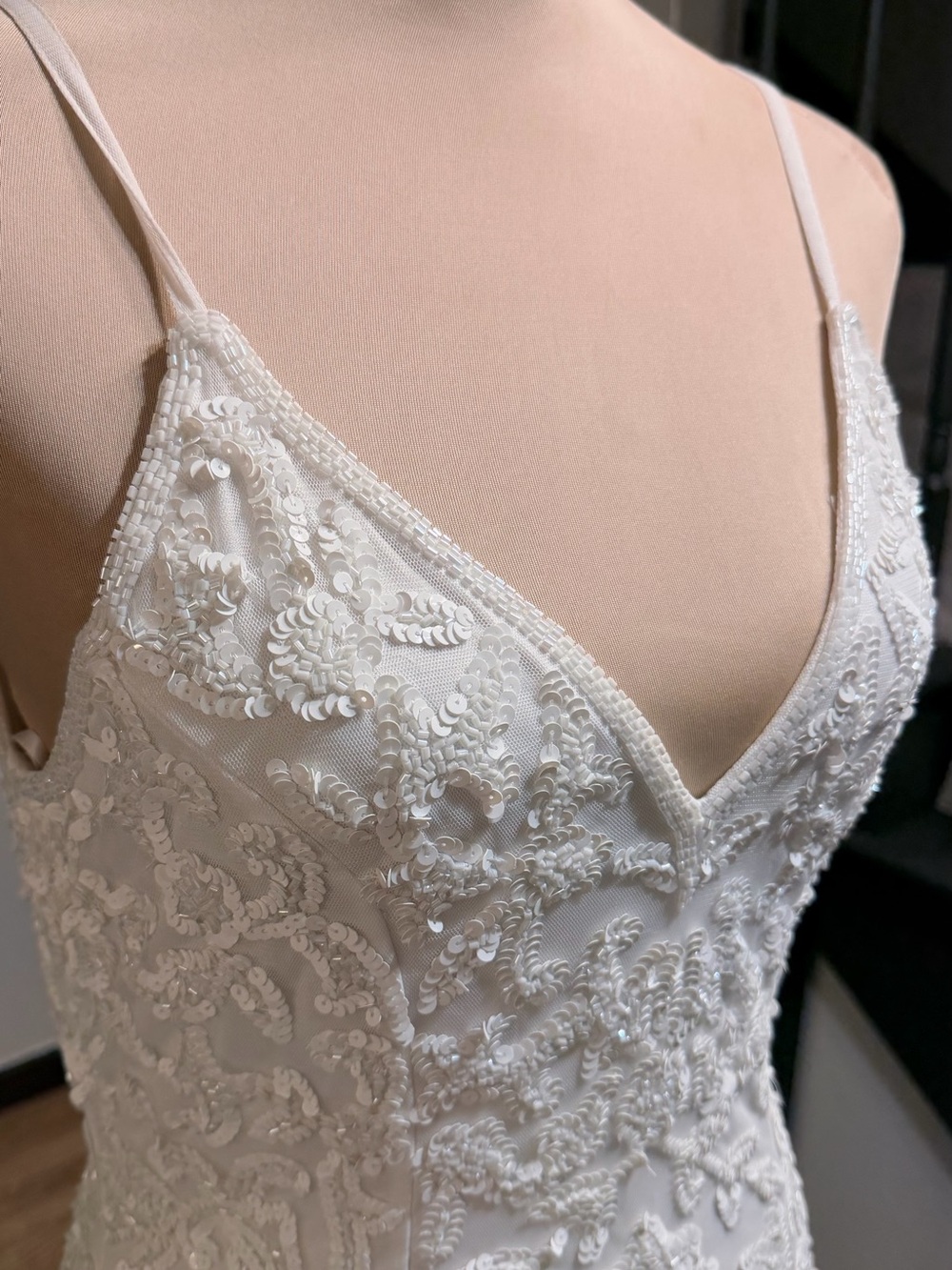 NWT Everlasting Passion Lulus White sequin beaded backless wedding gown Medium - Picture 7 of 10